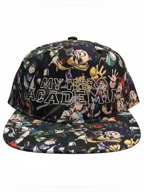 My Hero Acadamia Anime Mens Black Multicolor Snapback Cap Hat One Size Fits Most